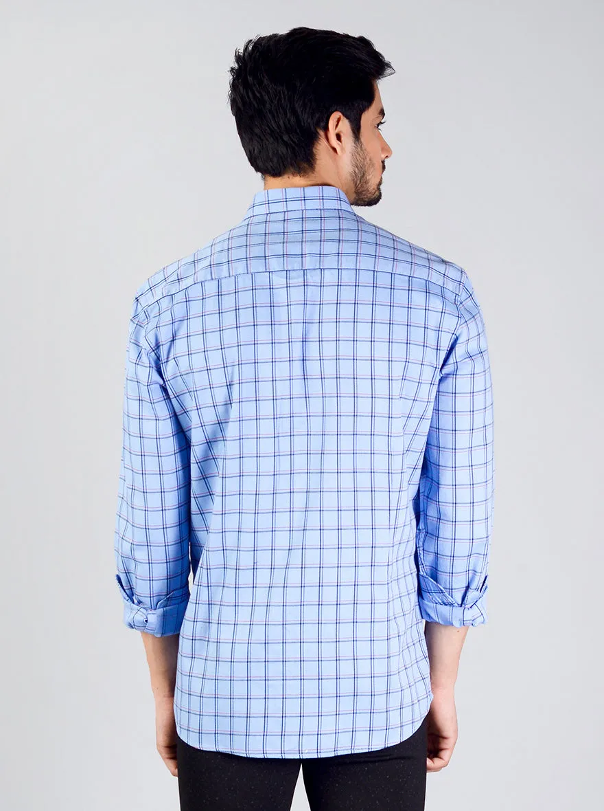 Blue Checked Slim Fit Casual Shirt | JadeBlue