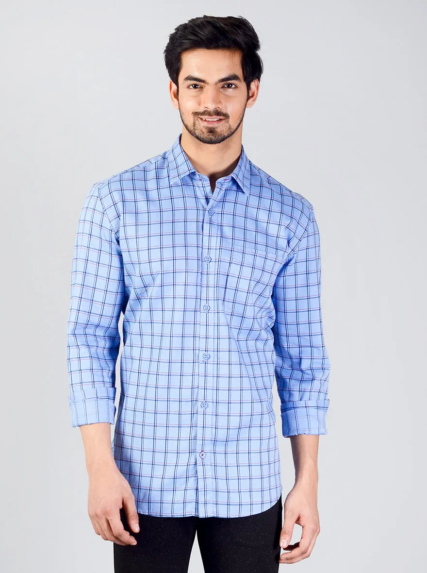 Blue Checked Slim Fit Casual Shirt | JadeBlue