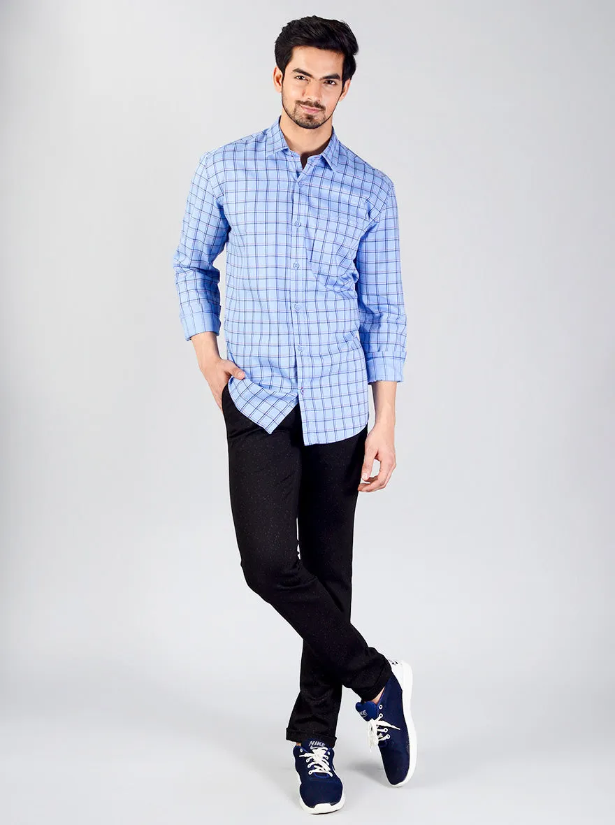 Blue Checked Slim Fit Casual Shirt | JadeBlue