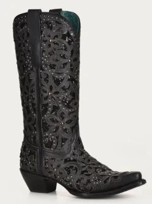 Corral A3752 Black Floral Glitter Cowboy Boots