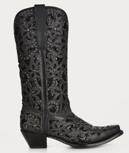 Corral A3752 Black Floral Glitter Cowboy Boots