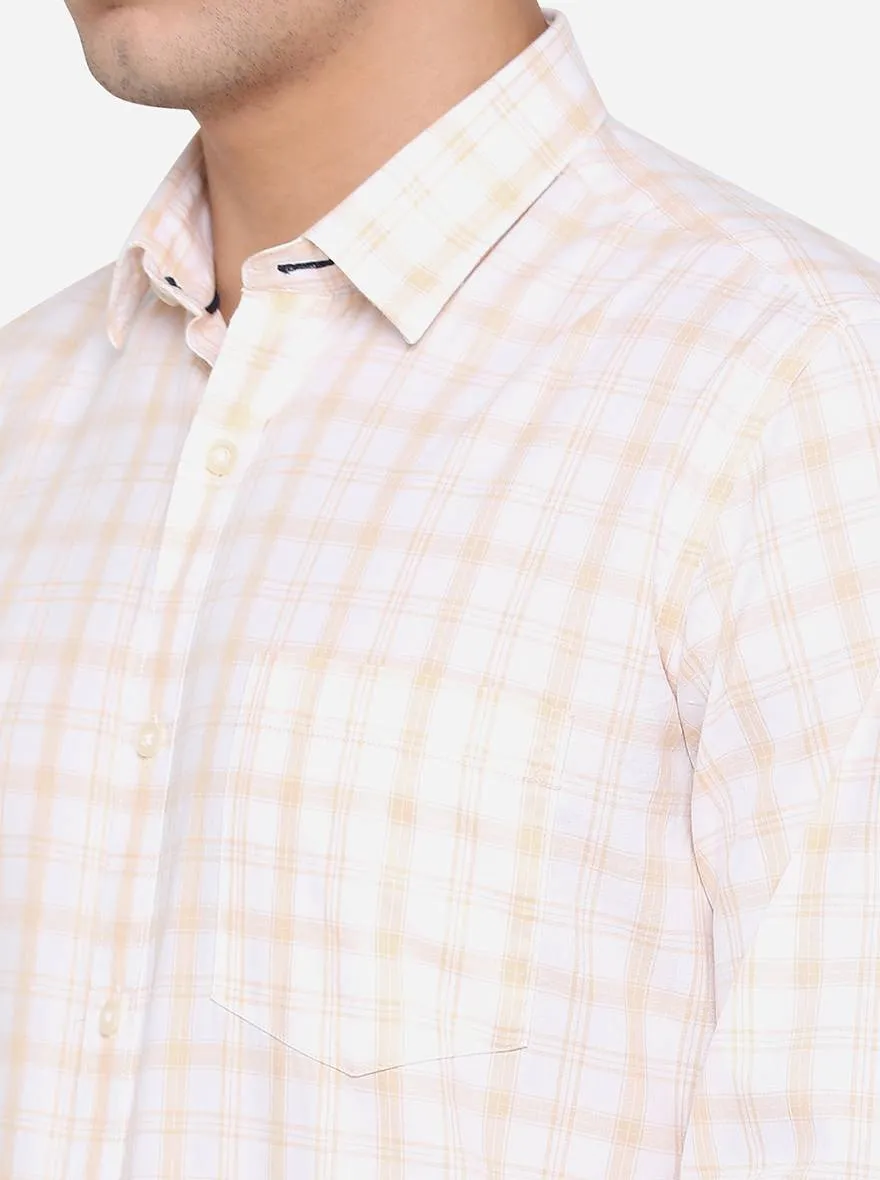 Cream Checked Slim Fit Casual Shirt | JadeBlue