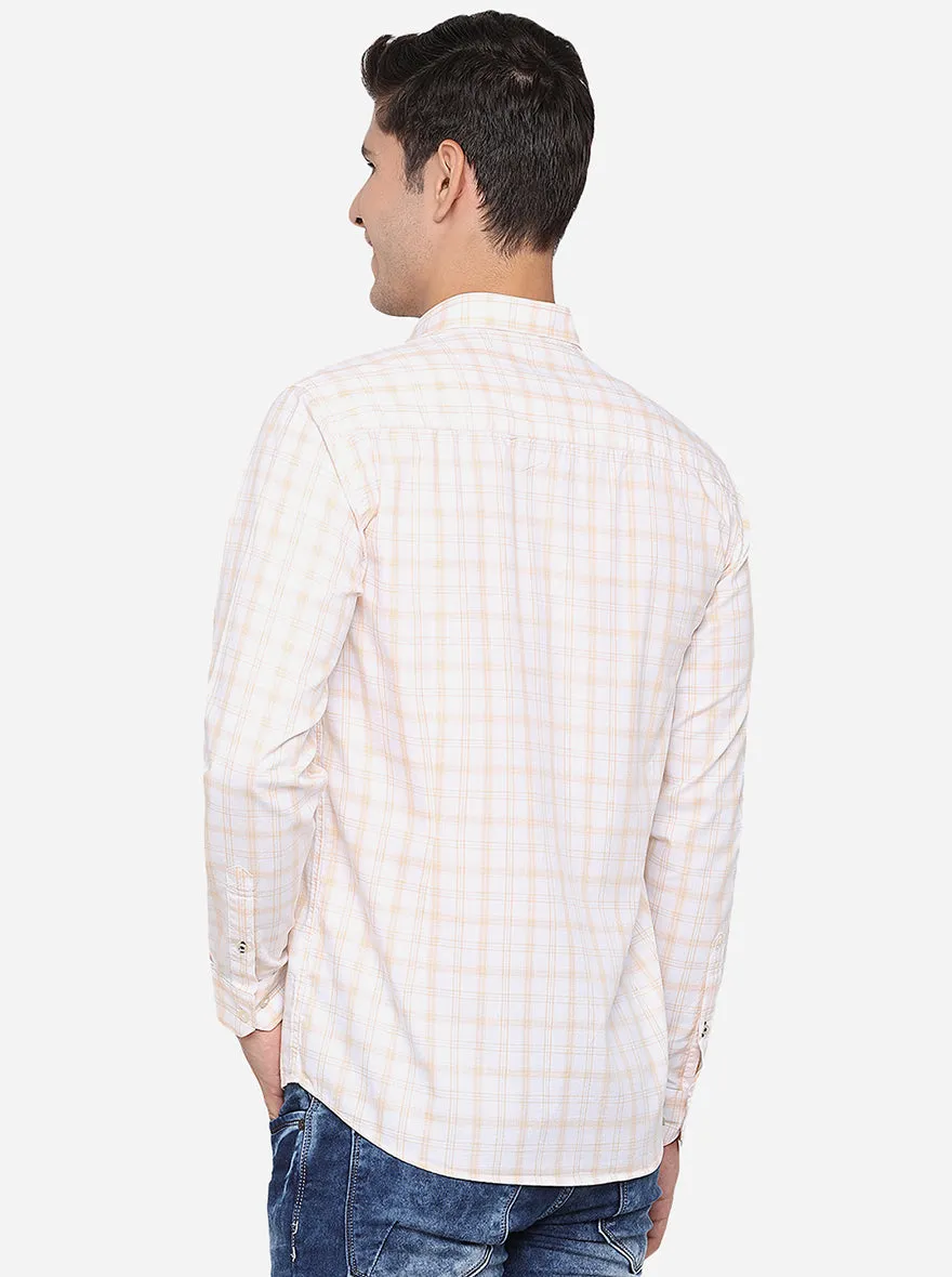 Cream Checked Slim Fit Casual Shirt | JadeBlue