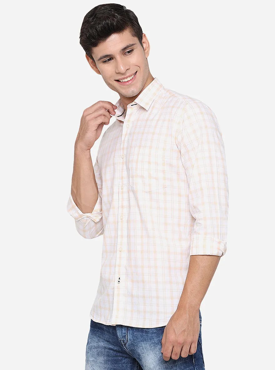 Cream Checked Slim Fit Casual Shirt | JadeBlue