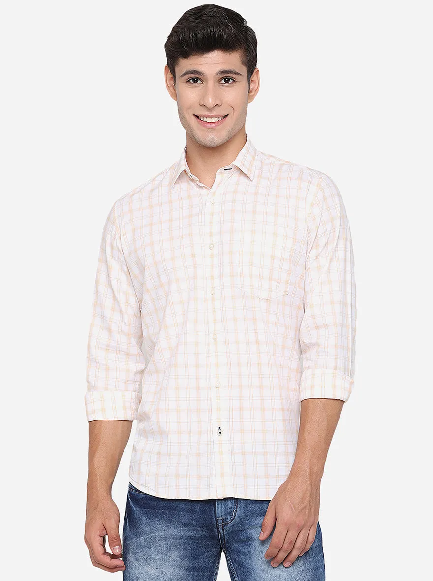 Cream Checked Slim Fit Casual Shirt | JadeBlue