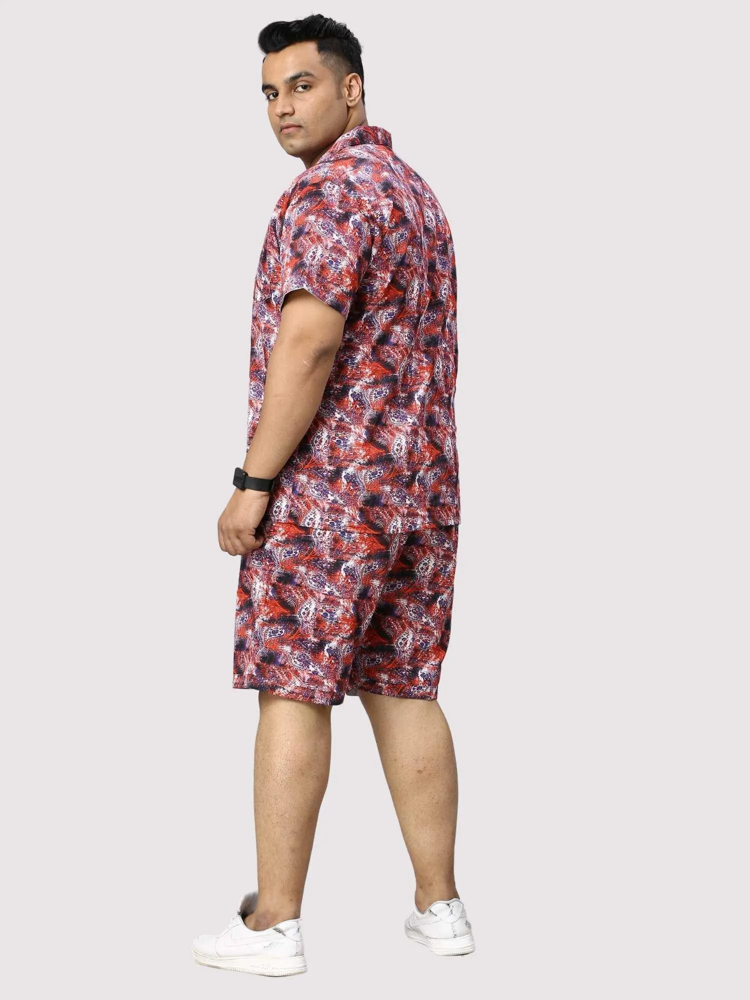 Dark Coral Digital Printed Half Co-Ords Men's Plus Size