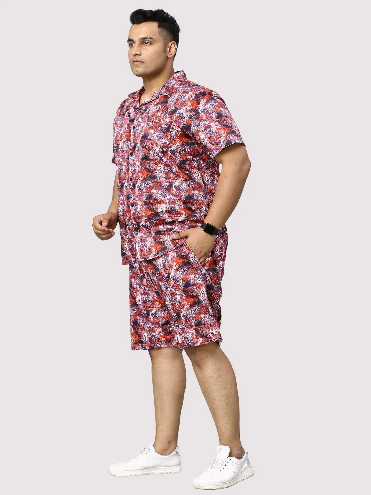 Dark Coral Digital Printed Half Co-Ords Men's Plus Size