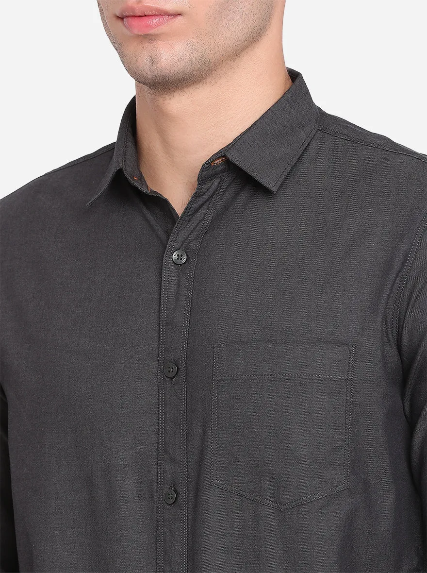 Dark Grey Solid Slim Fit Semi Casual Shirt | JadeBlue