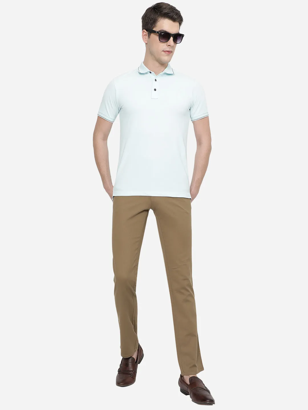 Dark Khaki Solid Slim Fit Casual Trouser | Greenfibre