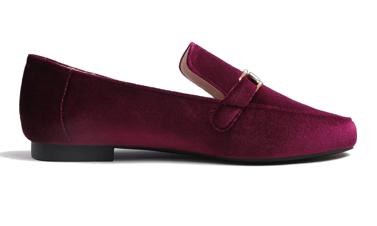 Feversole Women's Fashion Trim Deco Loafer Flats Burgundy Red Velvet