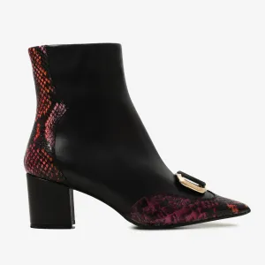 Gray Black & Fuchsia Leather Block Heel Women Boot