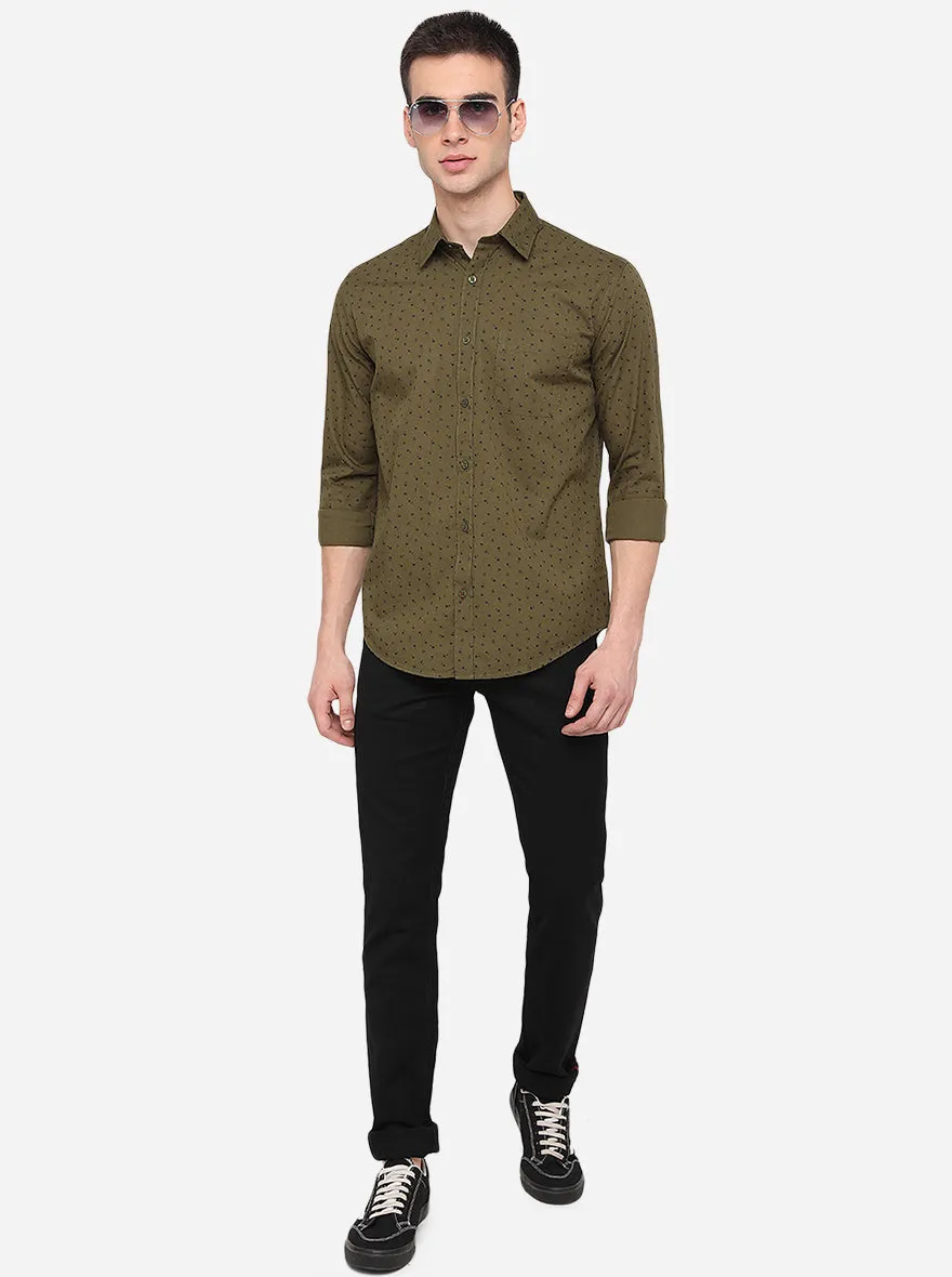 Green Printed Classic Fit Semi Casual Shirt | Greenfibre