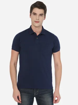 Indigo Blue Solid Slim Fit Polo T-Shirt | Greenfibre