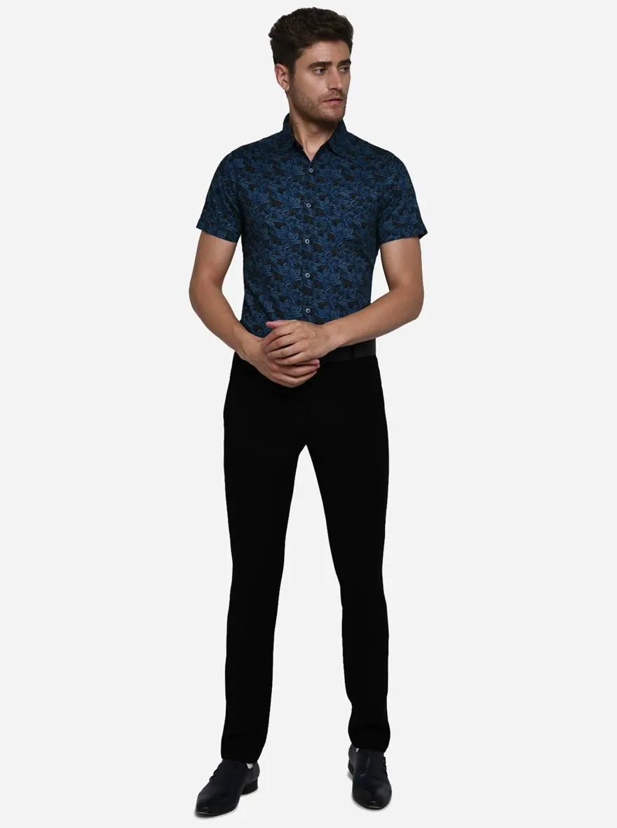 Ink Blue Printed Slim Fit Semi Casual Shirt | Greenfibre