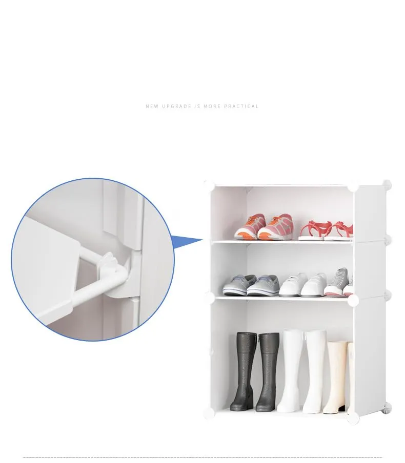 Kuber Industries Pack of 2 Shoes Cabinet |2 Column 3-Tier Foldable Shoe Rack Organizer for Closet | Plastic Shoe Shelf Collapsible Shoes Storage Box | Shoe Cabinet with Lids | JL2C3TWH | White