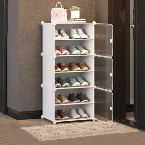 Kuber Industries Shoes Cabinet | 6-Tier Foldable Shoe Rack Organizer for Closet | Plastic Shoe Shelf Collapsible Shoes Storage Box | Easy Assembly Shoe Cabinet with Lids | JL1C6TWH | White