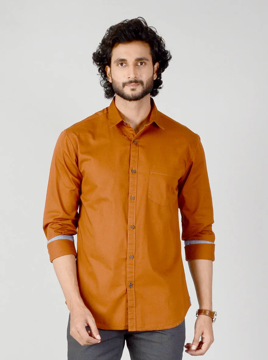 Leather Brown Solid Slim Fit Casual Shirt | Greenfibre