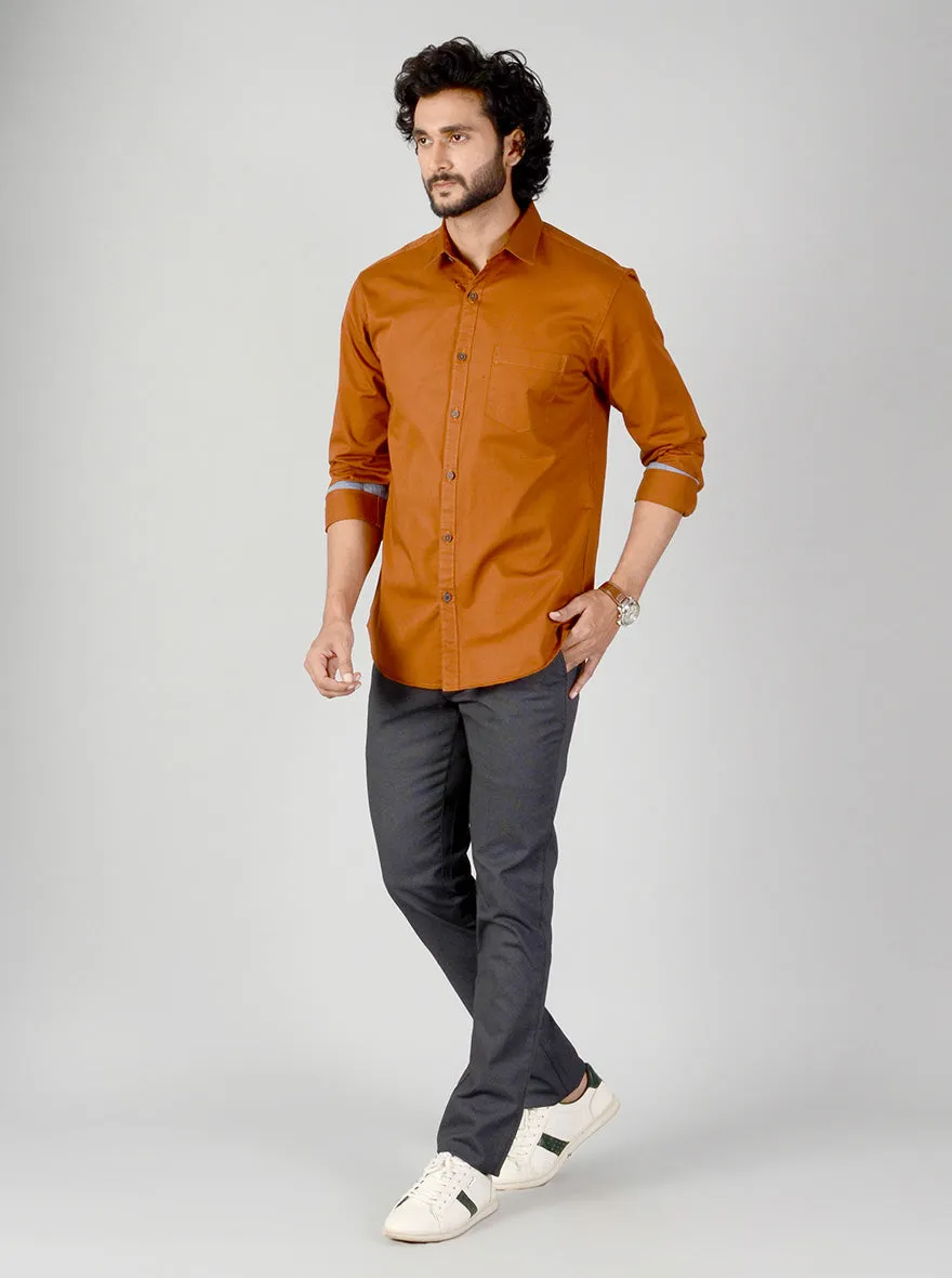 Leather Brown Solid Slim Fit Casual Shirt | Greenfibre