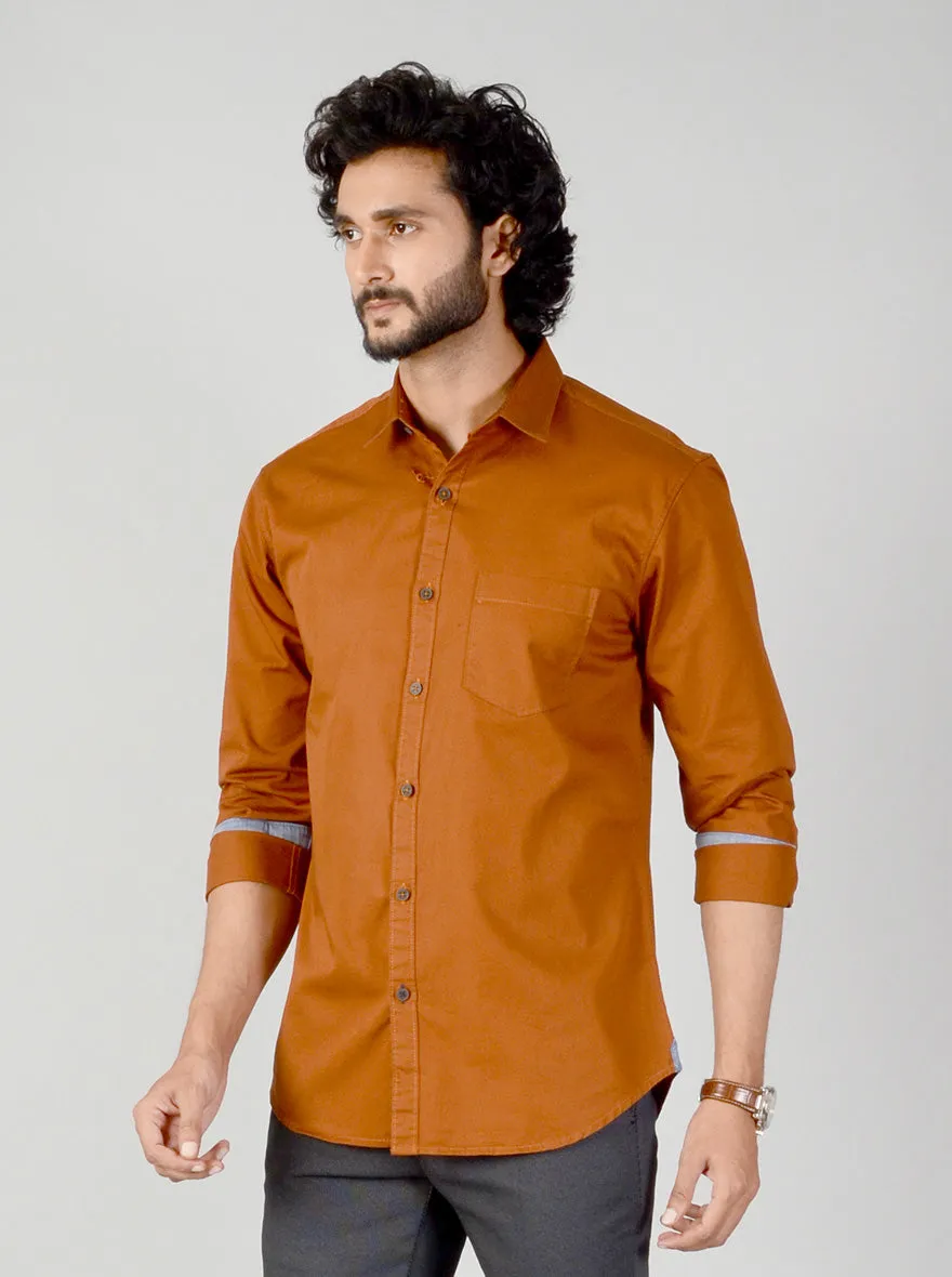 Leather Brown Solid Slim Fit Casual Shirt | Greenfibre