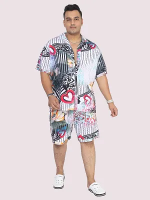 Men Plus Size Love on Geometric Printed Half Sleeve Co-Ords