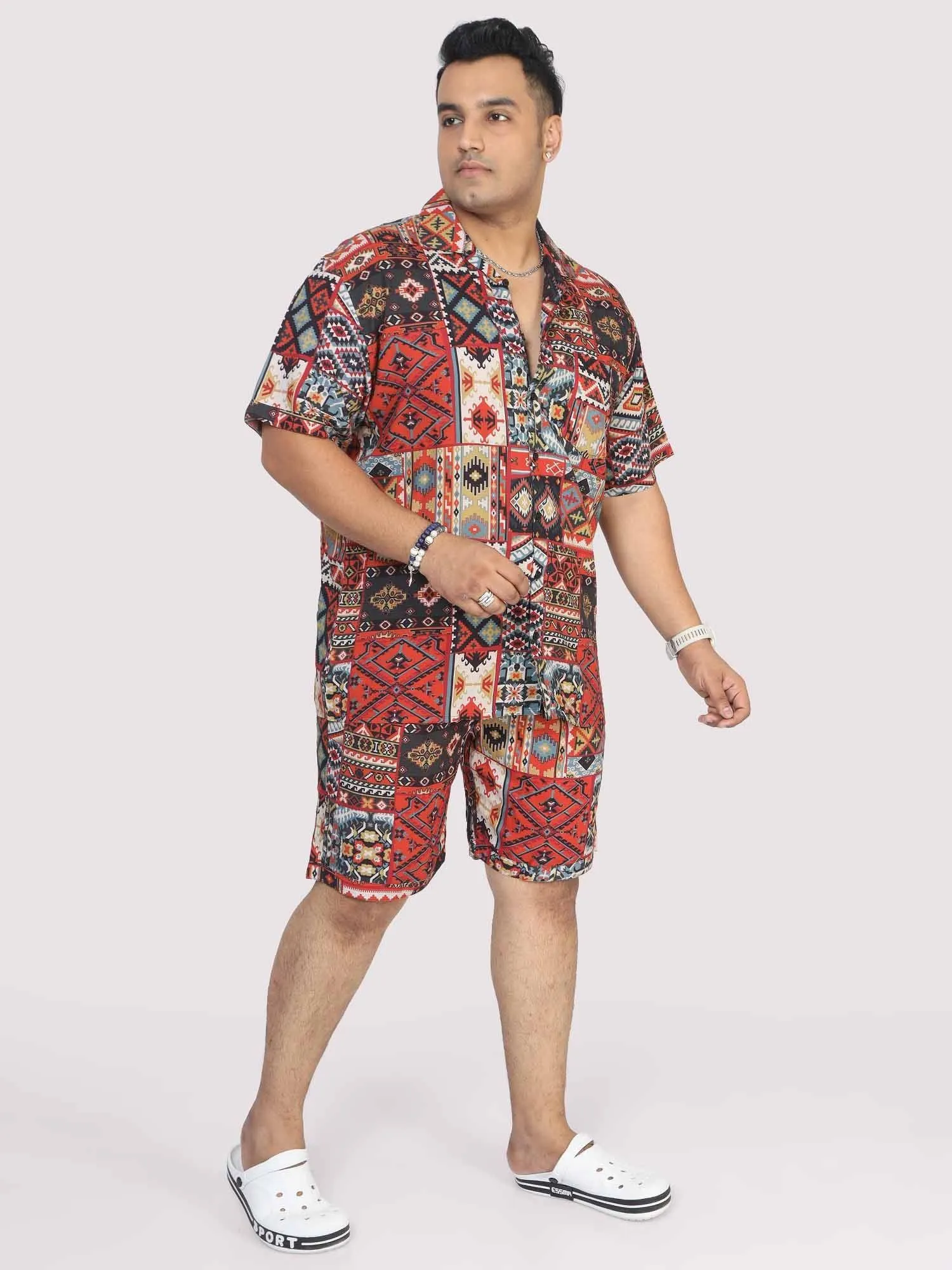 Men Plus Size Multi Ikat Printed Half Sleeve Co-Ords