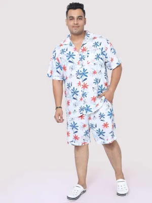 Men Plus Size Star Flowers Printed Half Sleeve Co-Ords