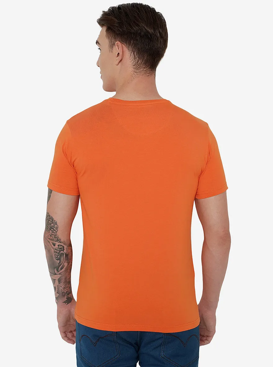 Orange Printed Slim Fit T-Shirt | JadeBlue