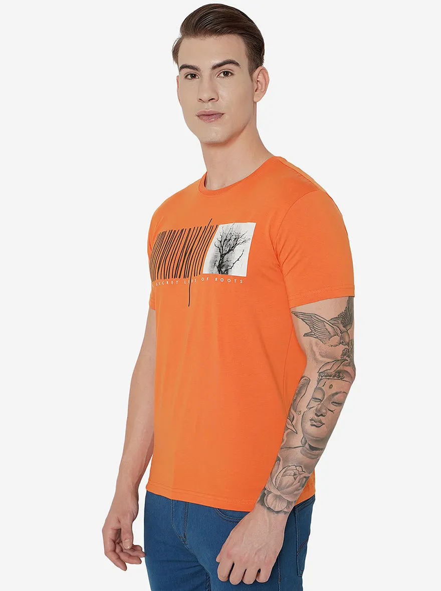 Orange Printed Slim Fit T-Shirt | JadeBlue