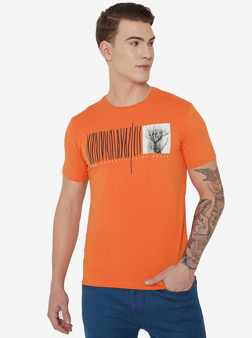 Orange Printed Slim Fit T-Shirt | JadeBlue