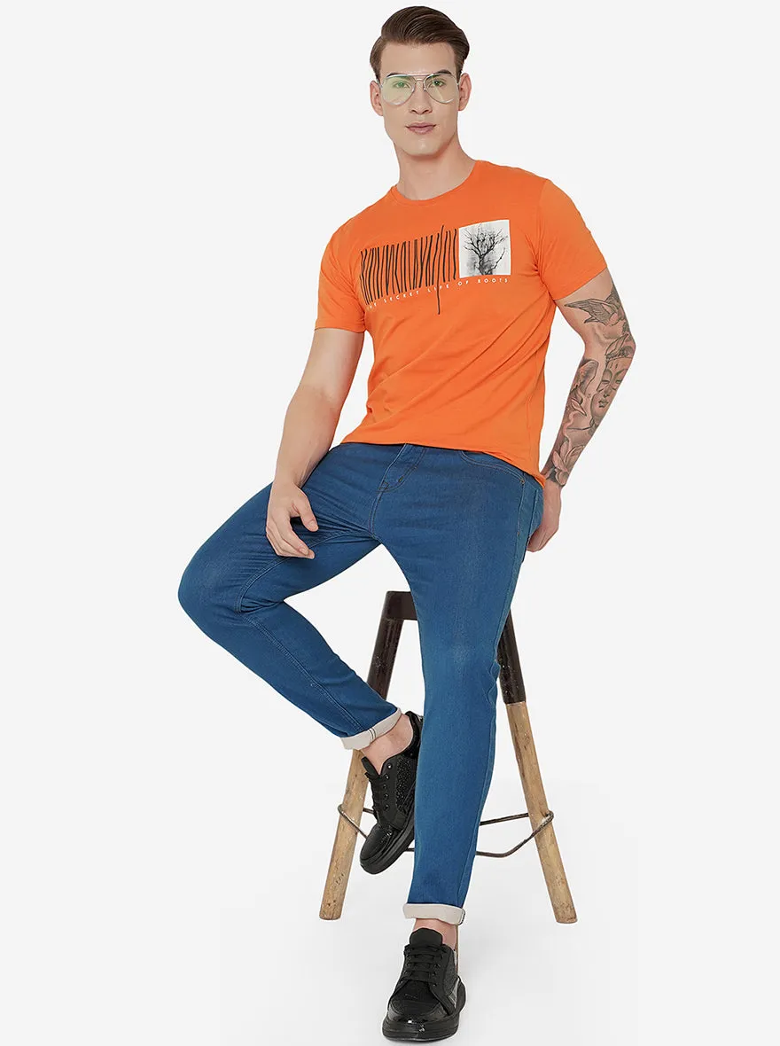 Orange Printed Slim Fit T-Shirt | JadeBlue