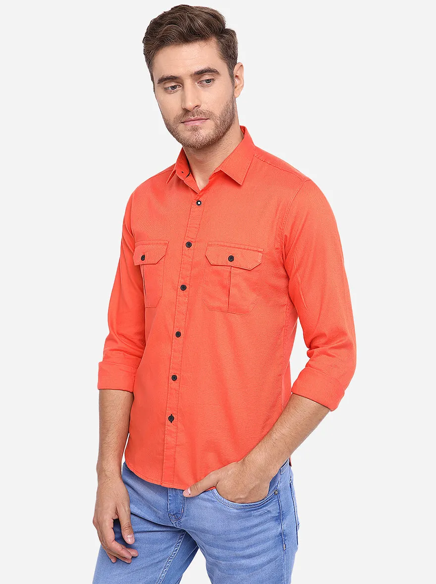 Orange Solid Slim Fit Casual Shirt | Greenfibre