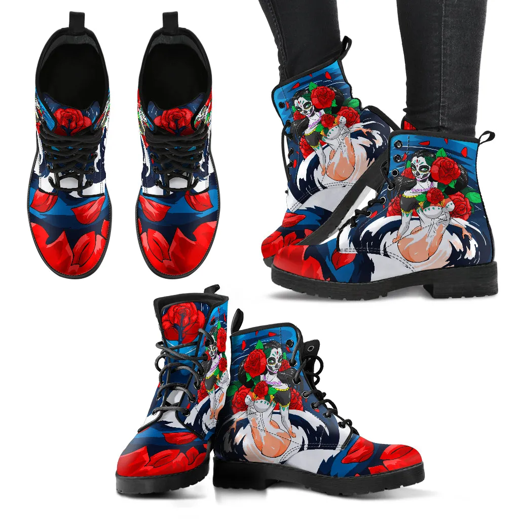 SUGAR SKULL PINUP BOOTS - FREE SHIPPING WORLDWIDE