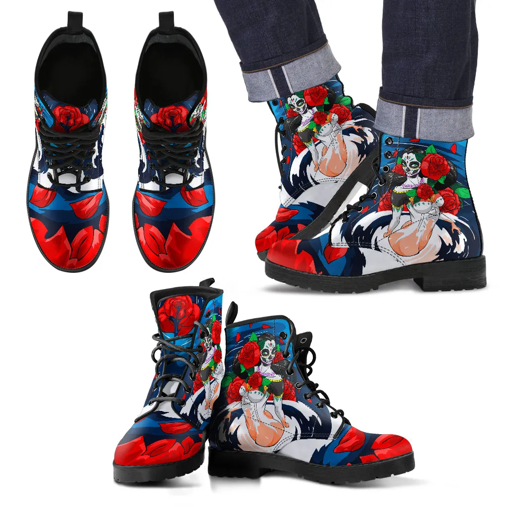 SUGAR SKULL PINUP BOOTS - FREE SHIPPING WORLDWIDE