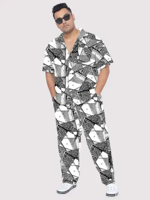 Tropical Black Plus Size Men's Co-ord Set