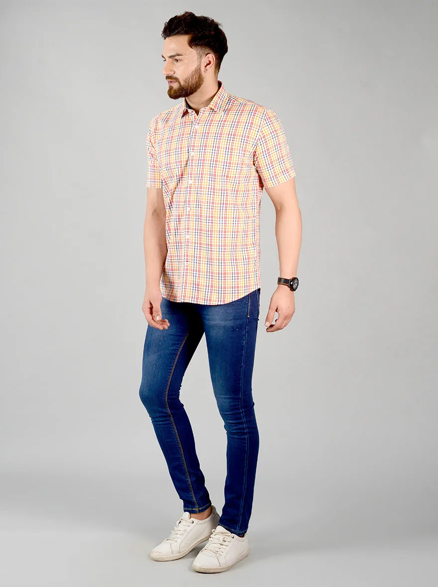 Vibrant Yellow Checked Slim Fit Casual Shirt | Greenfibre