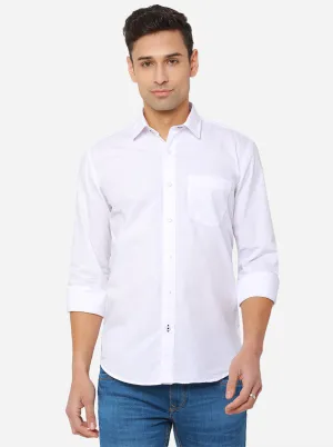 White Solid Slim Fit Semi Casual Shirt | Greenfibre